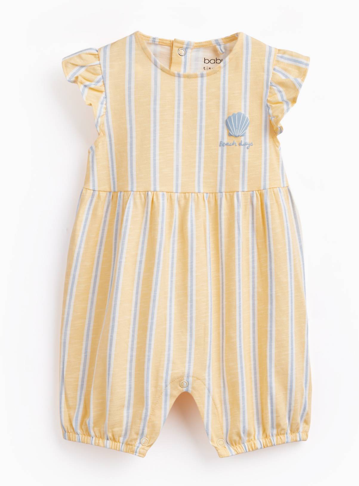 Yellow Stripe Frill Sleeve Romper 9-12 months - Image 1