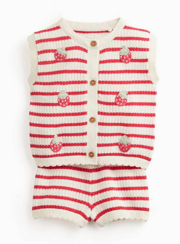 Red Stripe Strawberry Print Top & Shorts Set Up to 3 mths