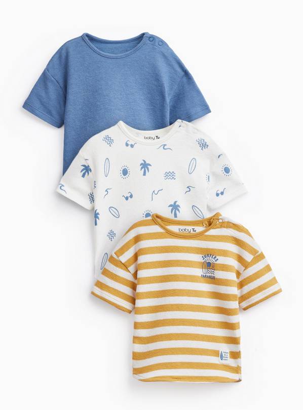 Beach & Stripe Print T-Shirts 3 Pack Up to 3 mths