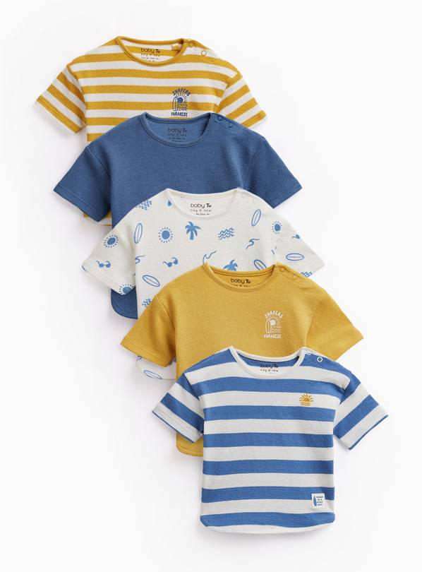 Blue & Yellow T-Shirts 5 Pack Up to 3 mths