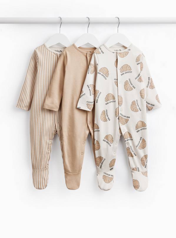 Croissant & Stripe Print Sleepsuits 3 Pack 12-18 months