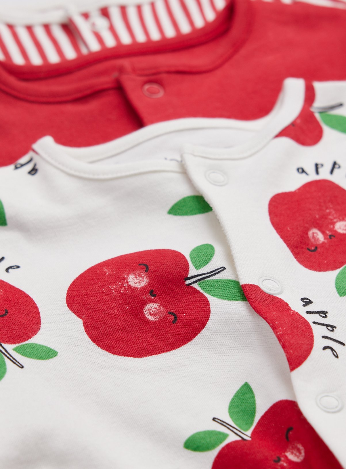 Apple & Stripe Print Sleepsuits 3 Pack 3-6 months - Image 2 thumbnail