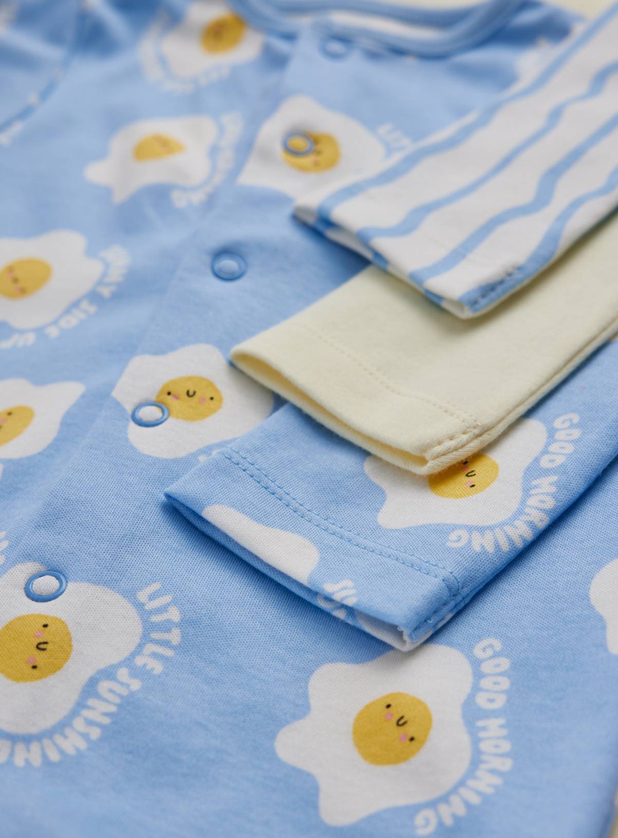 Egg & Stripe Print Sleepsuits 3 Pack Up to 1 mth - Image 2