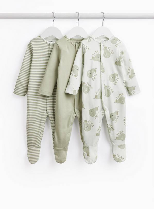 Pear & Stripe Print Sleepsuits 3 Pack Newborn