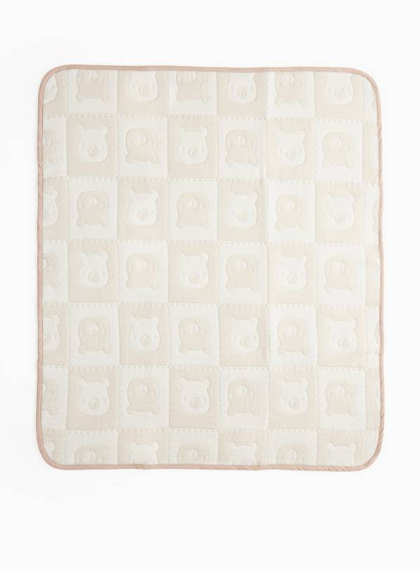 Beige Bear Checkerboard Print Blanket One Size
