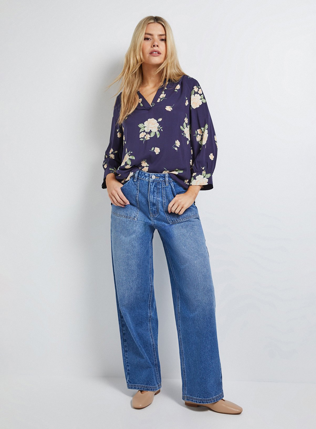 DOROTHY PERKINS Navy Floral Printed Overhead Shirt 12 - Image 4 thumbnail