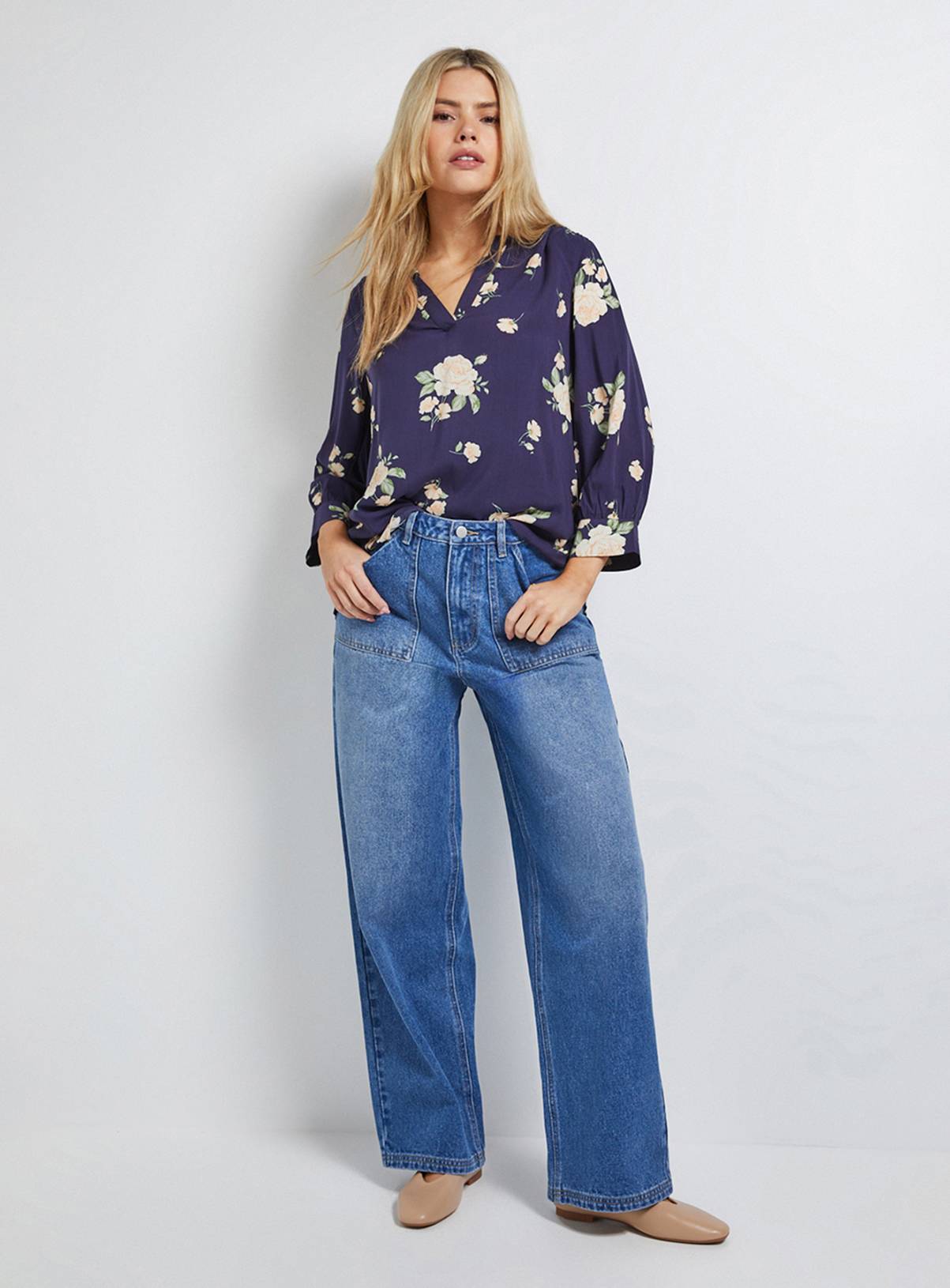 DOROTHY PERKINS Navy Floral Printed Overhead Shirt 12 - Image 4