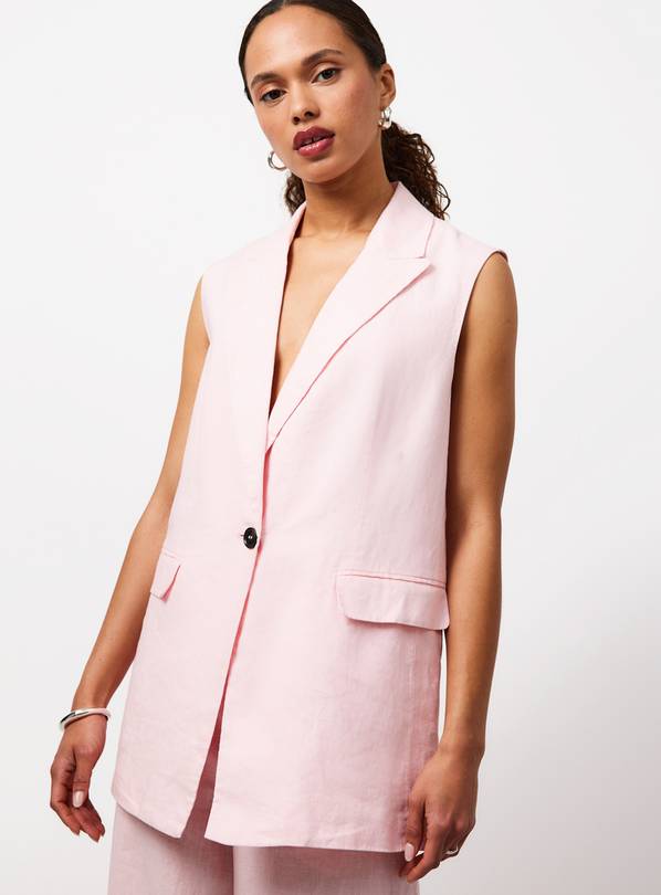 Pink Pure Linen Longline Co-ord Waistcoat 20