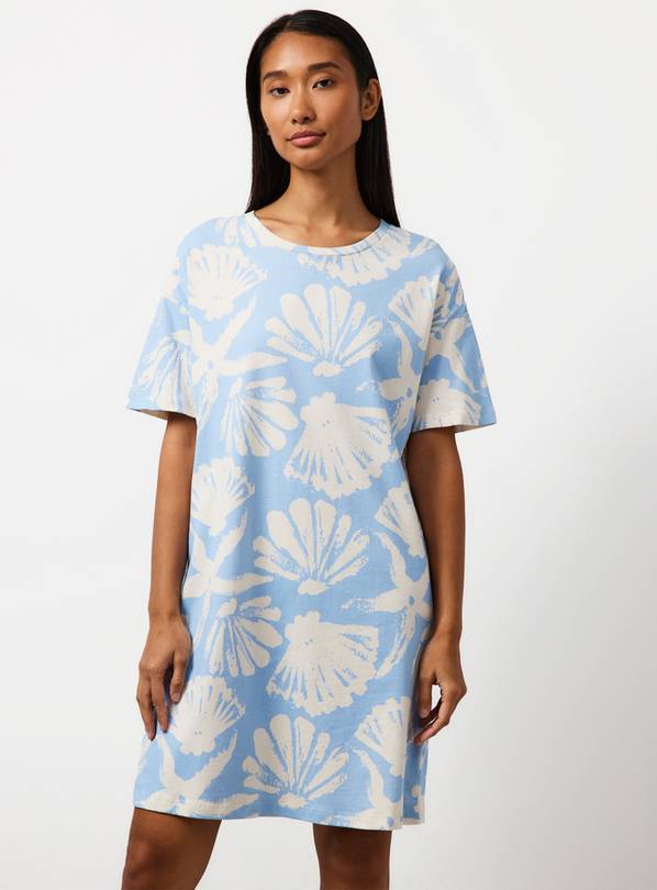 Blue Seashell Print Sleep Tee M