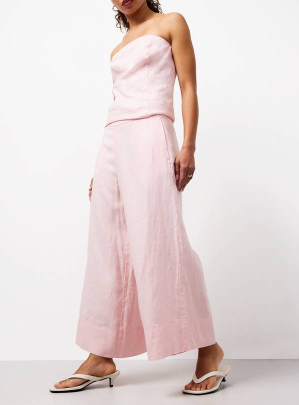 Pink Pure Linen Wide Leg Trousers 12R