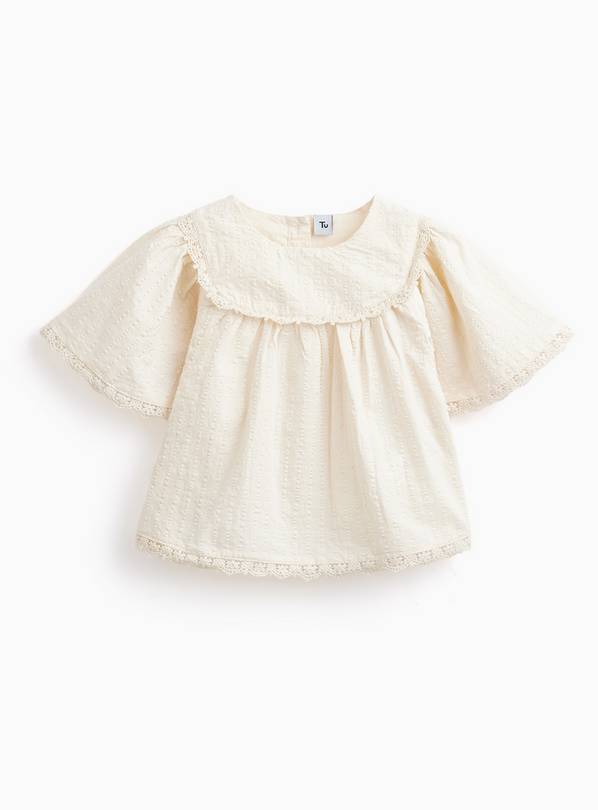 Cream Romantic Style Short Sleeve Blouse 3-4 years