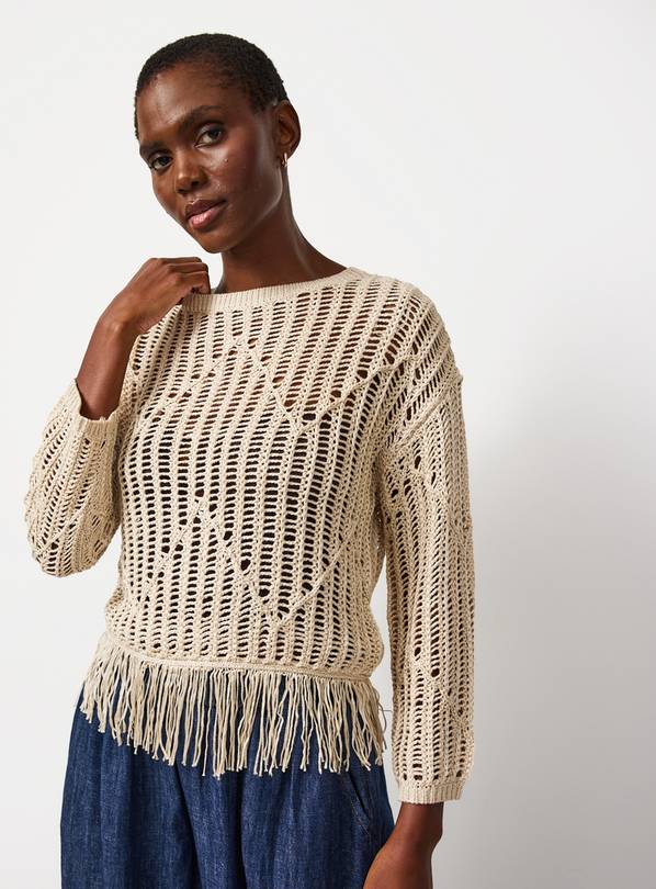 Stone Fringe Hem Knitted Jumper XS