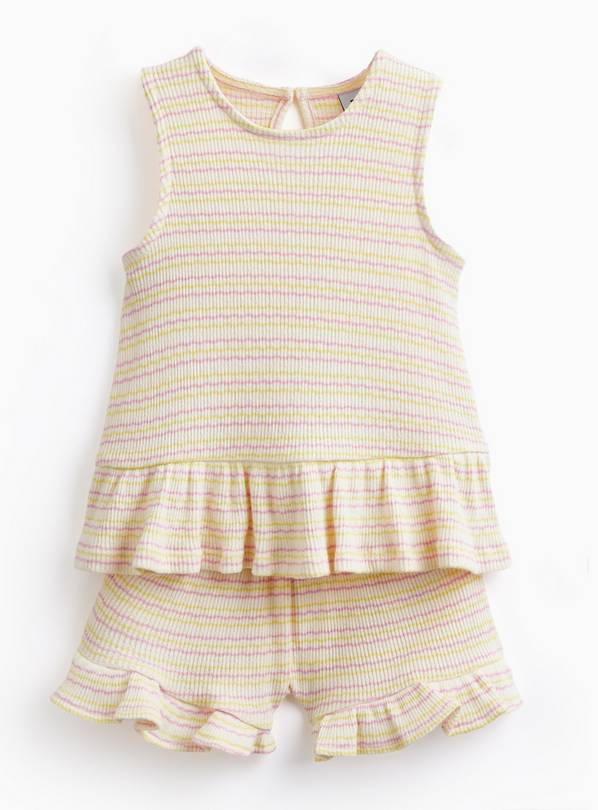 Cream & Pink Stripe Print Peplum Vest & Shorts Set 3-4 years