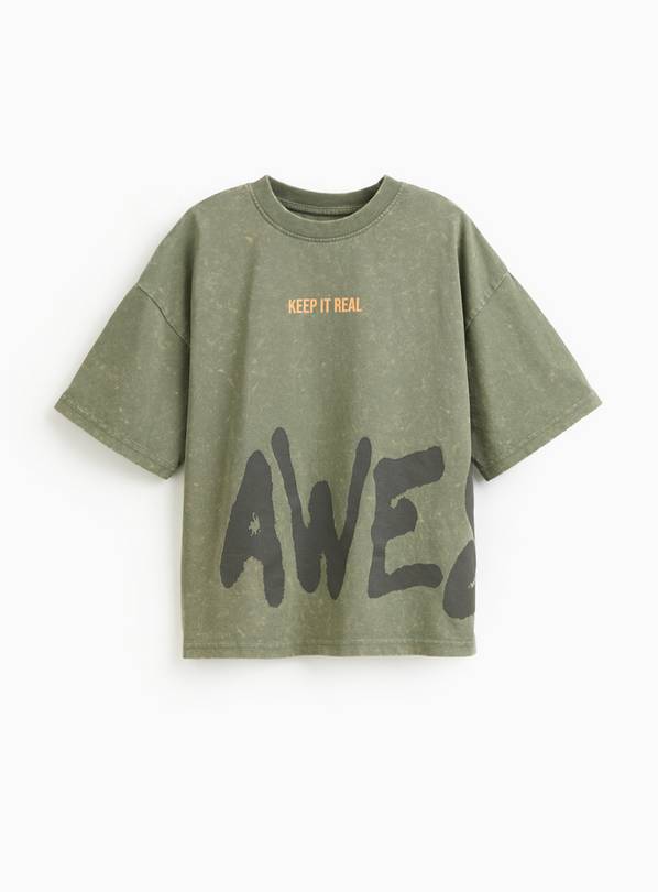 Green Awesome Graphic Acid Wash T-Shirt 5 years