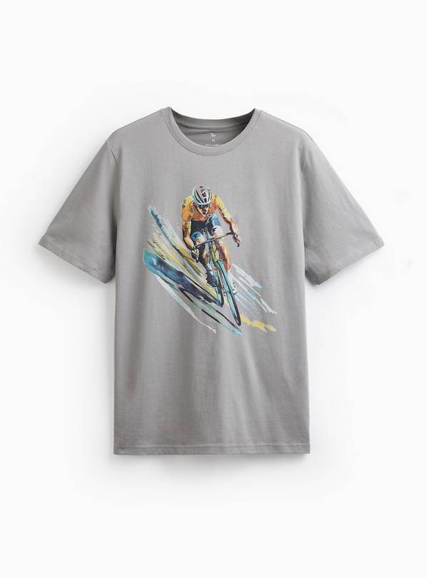 Grey Cycling Graphic T-Shirt S