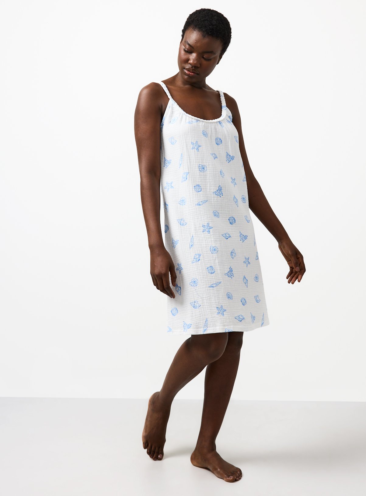 White Shell Print Double Cloth Chemise Night Shirt S - Image 2 thumbnail