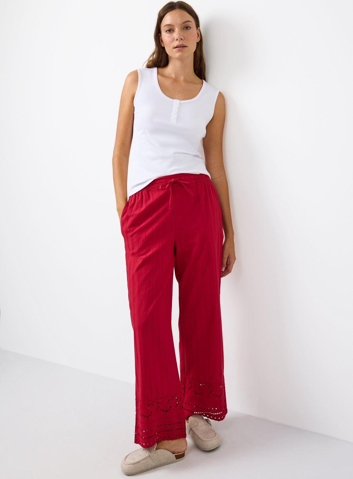 Red Broderie Trim Co-ord Pyjama Bottoms XXL - Image 2 thumbnail