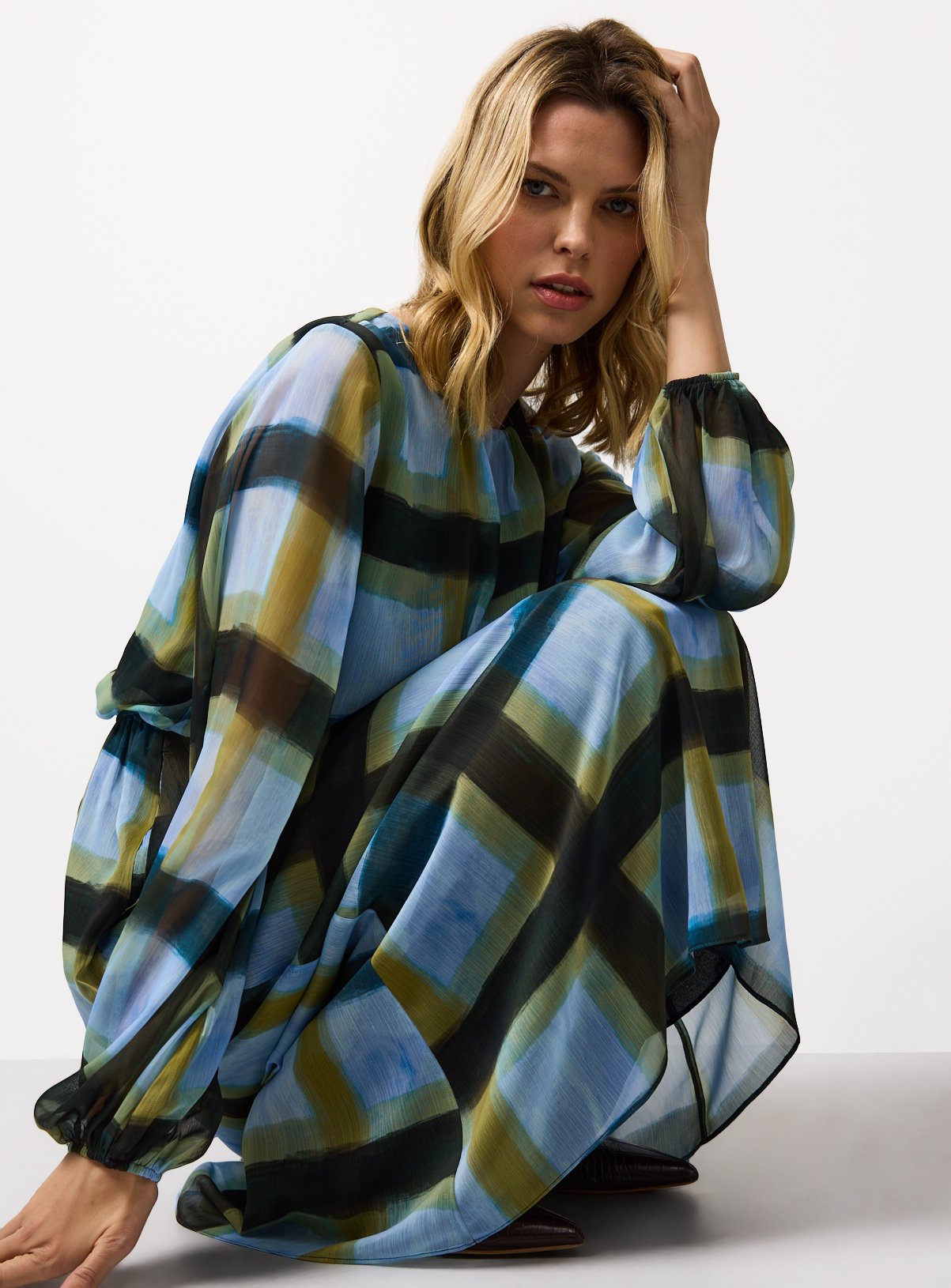 Blue Patterned Midaxi Smock Dress 8 - Image 1 thumbnail