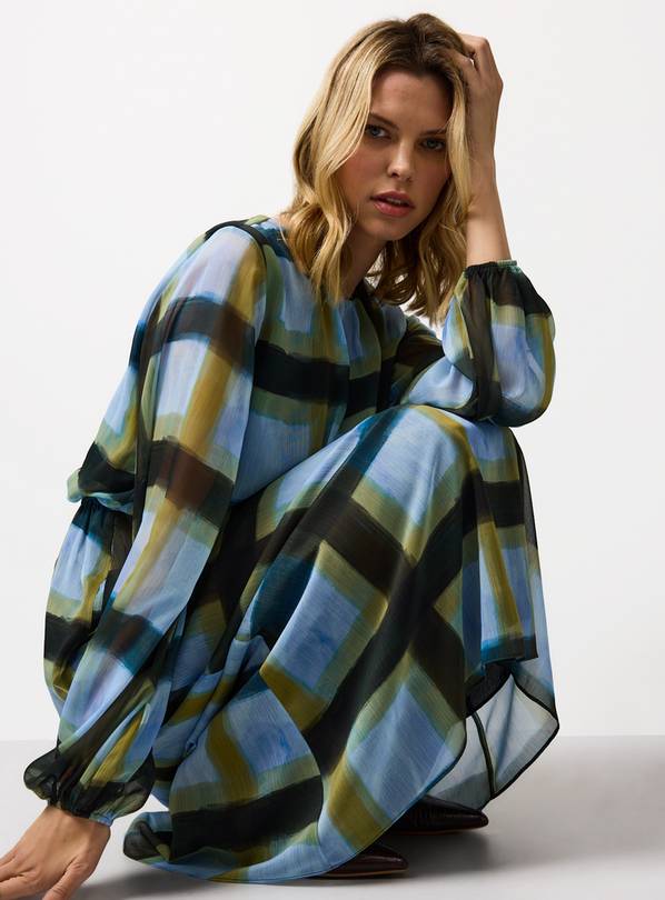 Blue Patterned Midaxi Smock Dress 10