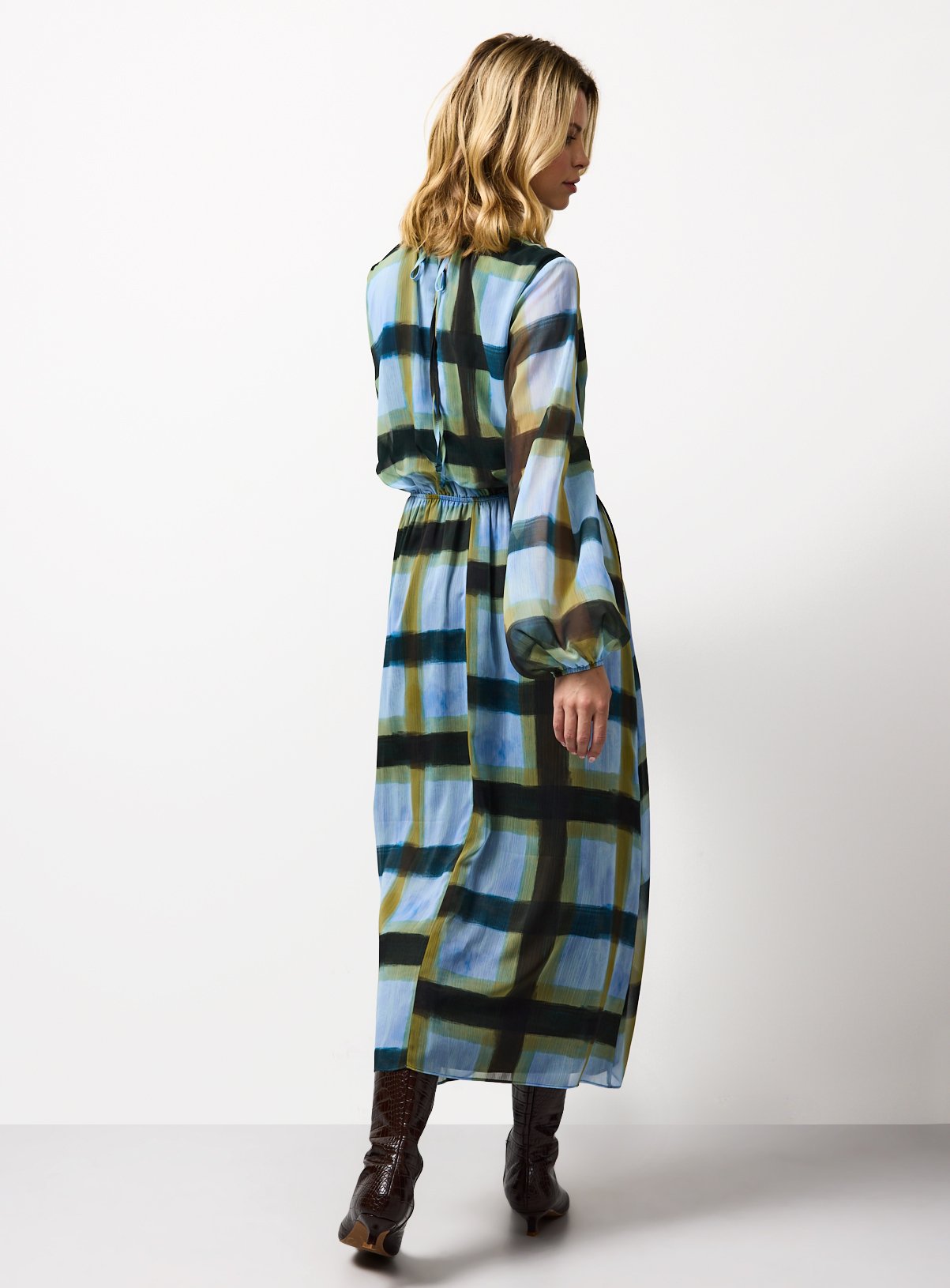 Blue Patterned Midaxi Smock Dress 8 - Image 4 thumbnail