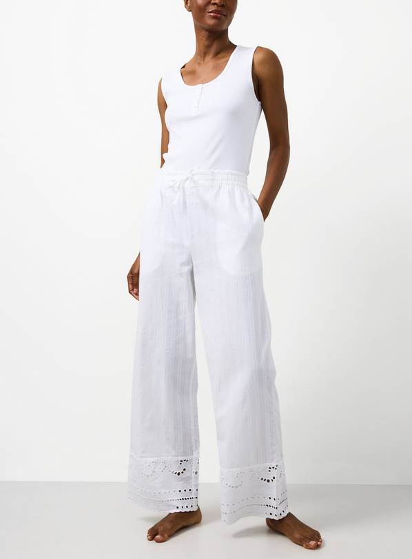White Broderie Trim Co-ord Pyjama Bottoms S