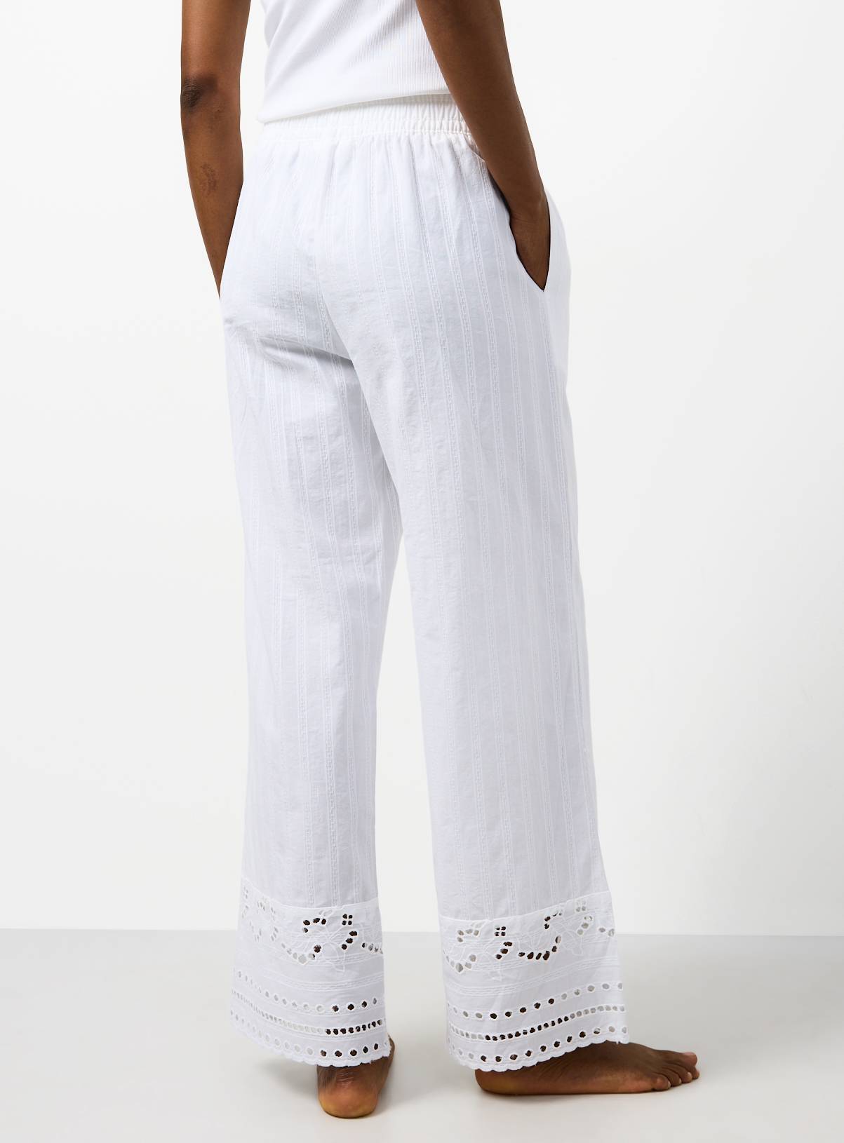 White Broderie Trim Co-ord Pyjama Bottoms XXL - Image 4