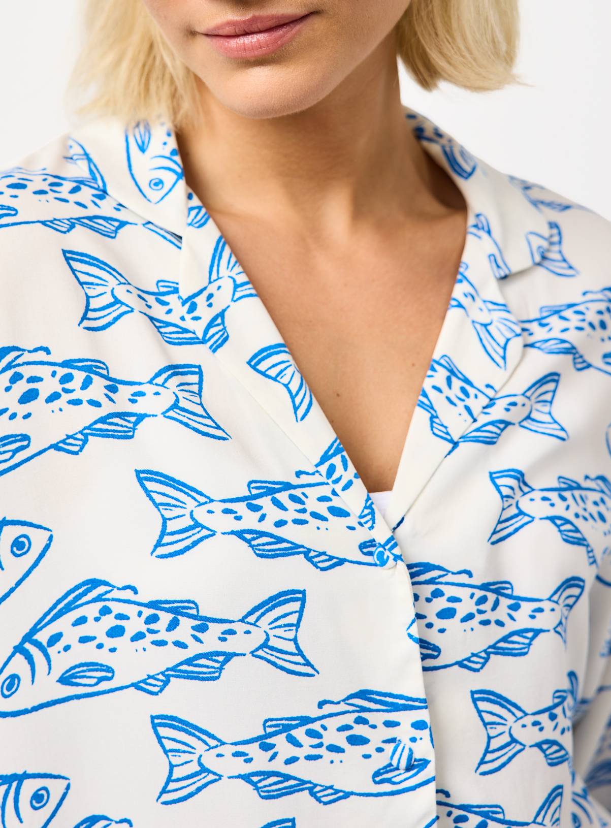 Blue Fish Print Shortie Traditional Pyjamas S - Image 3