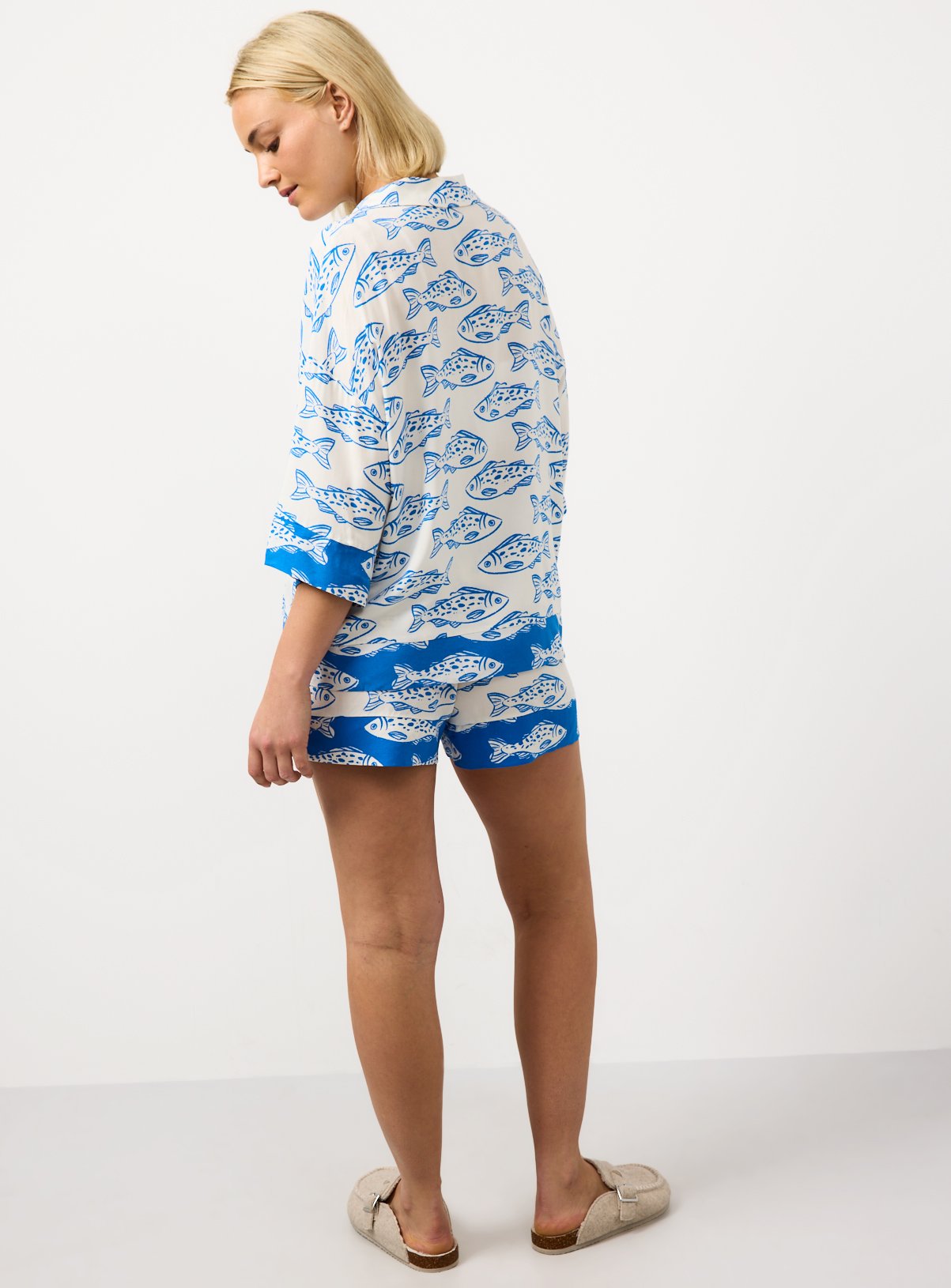 Blue Fish Print Shortie Traditional Pyjamas XL - Image 4 thumbnail