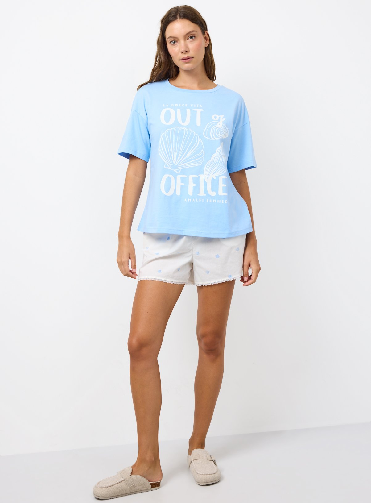 Blue Out of Office Print Shortie Pyjama Set XL - Image 2 thumbnail