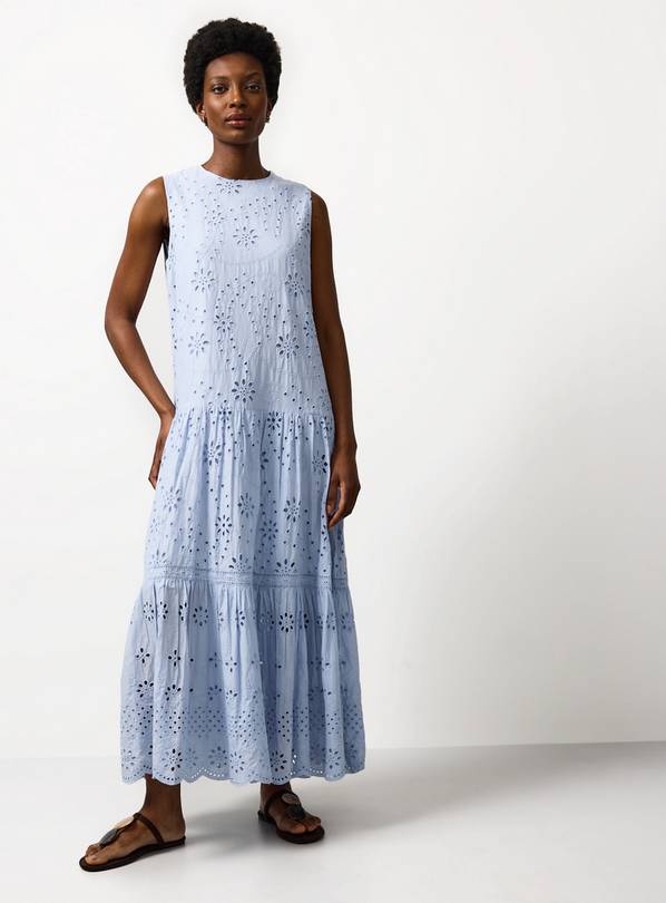 blue print dress Women's Far From Here Blue & Ivory Floral Print Cotton Maxi Dress | Size: M main image 0