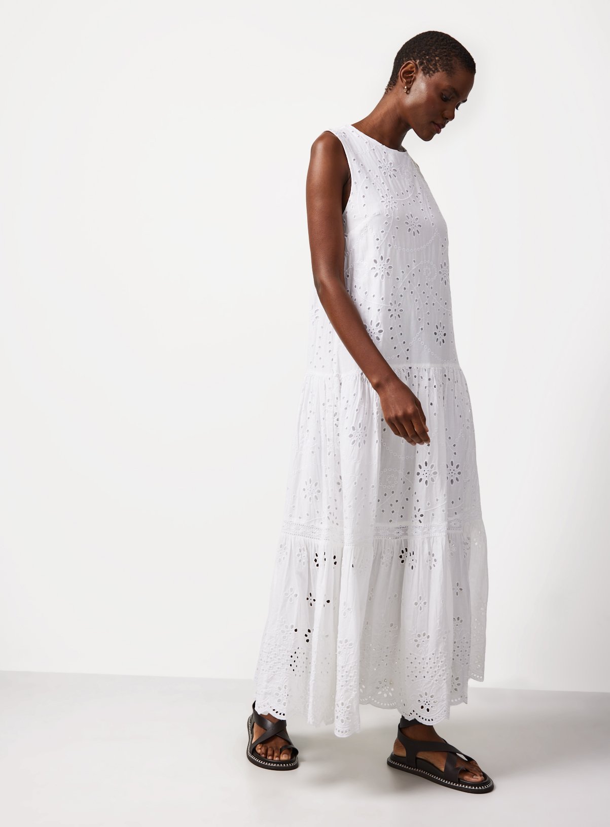 White Broderie Detail Sleeveless Smock Dress 18 - Image 2 thumbnail