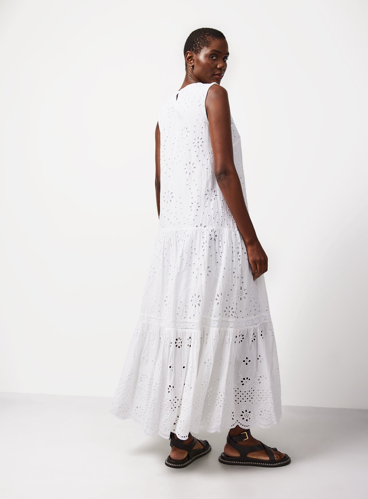 White Broderie Detail Sleeveless Smock Dress 18 - Image 3 thumbnail