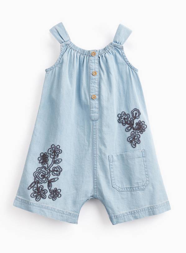 Blue Denim Floral Embroidered Sleeveless Romper 6-9 months