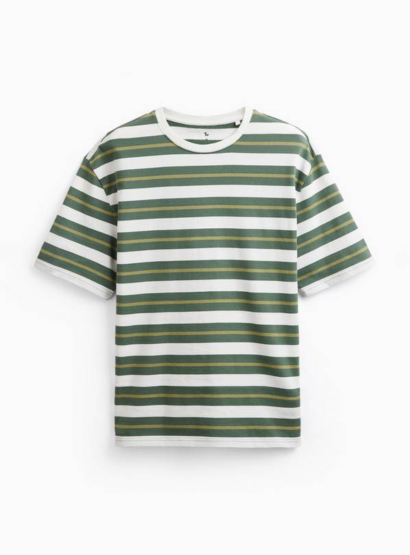 Green Stripe Print Relaxed Fit T-Shirt XXL