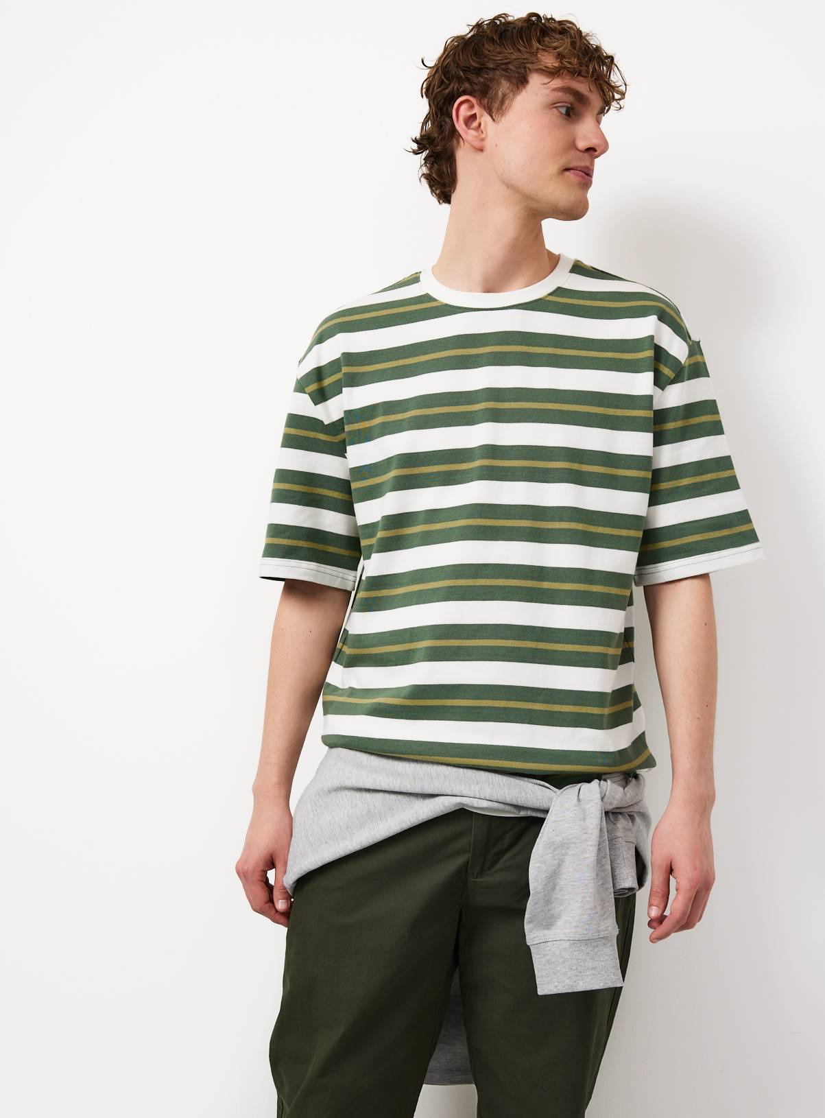 Green Stripe Print Relaxed Fit T-Shirt M - Image 1