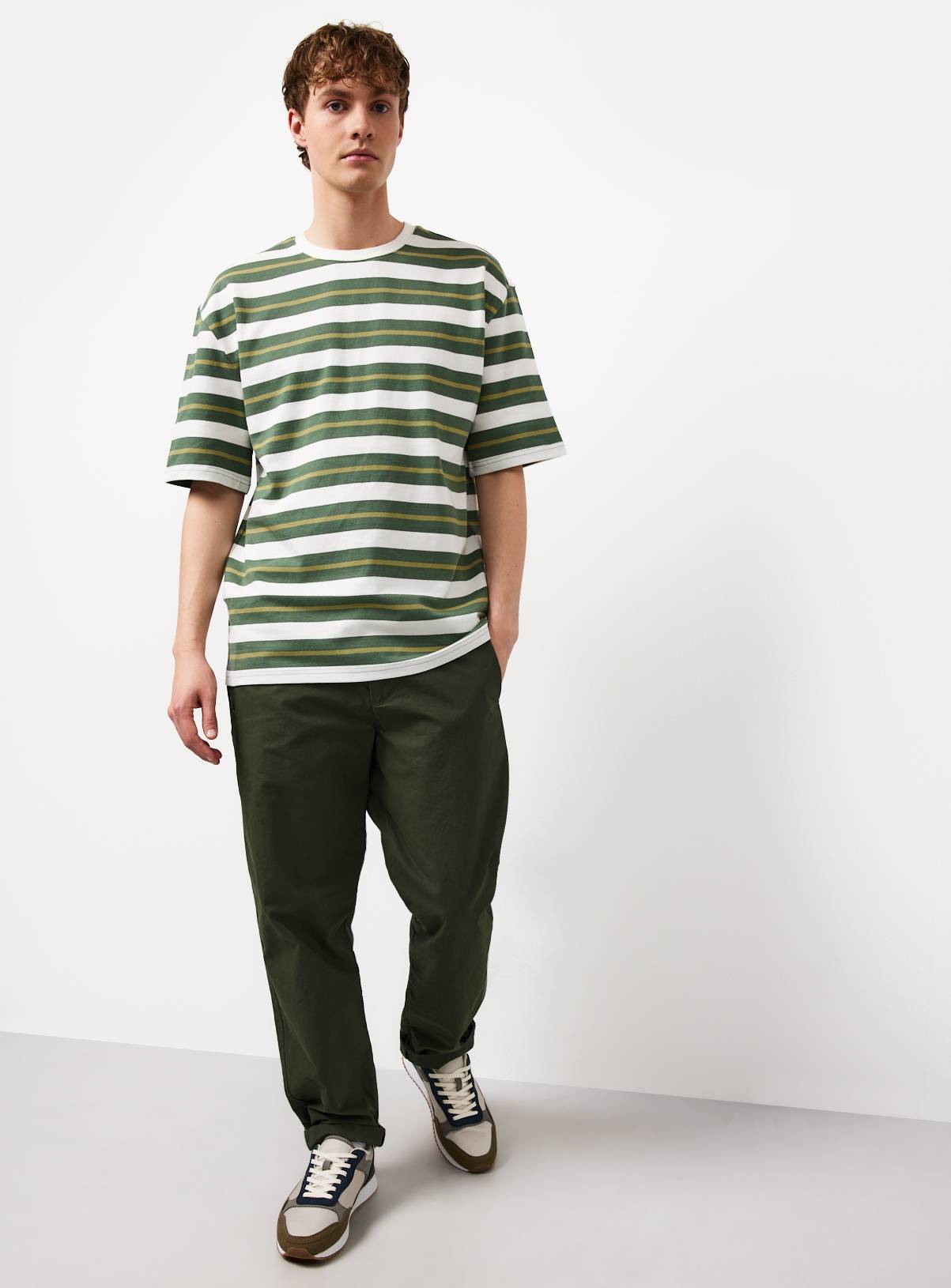 Green Stripe Print Relaxed Fit T-Shirt M - Image 2