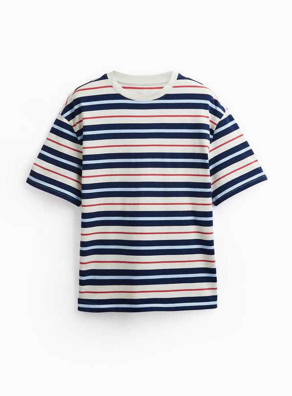 Navy Stripe Print Relaxed Fit T-Shirt XXXXL