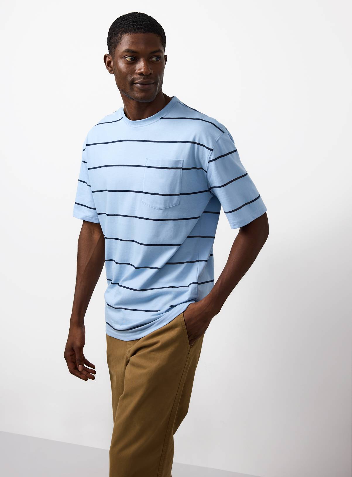 Blue Stripe Print Relaxed Fit T-Shirt XXXL - Image 1