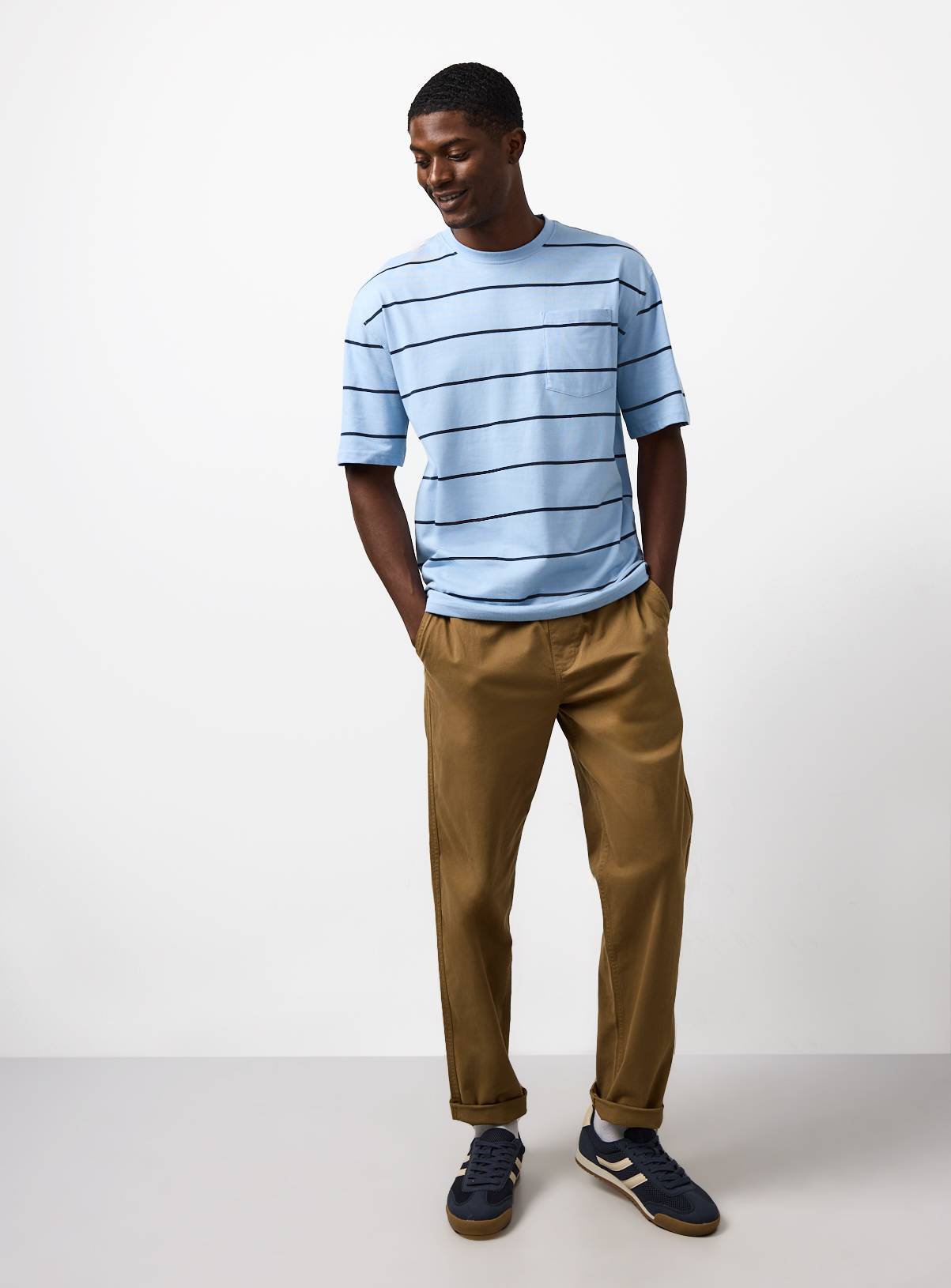 Blue Stripe Print Relaxed Fit T-Shirt XXXL - Image 2