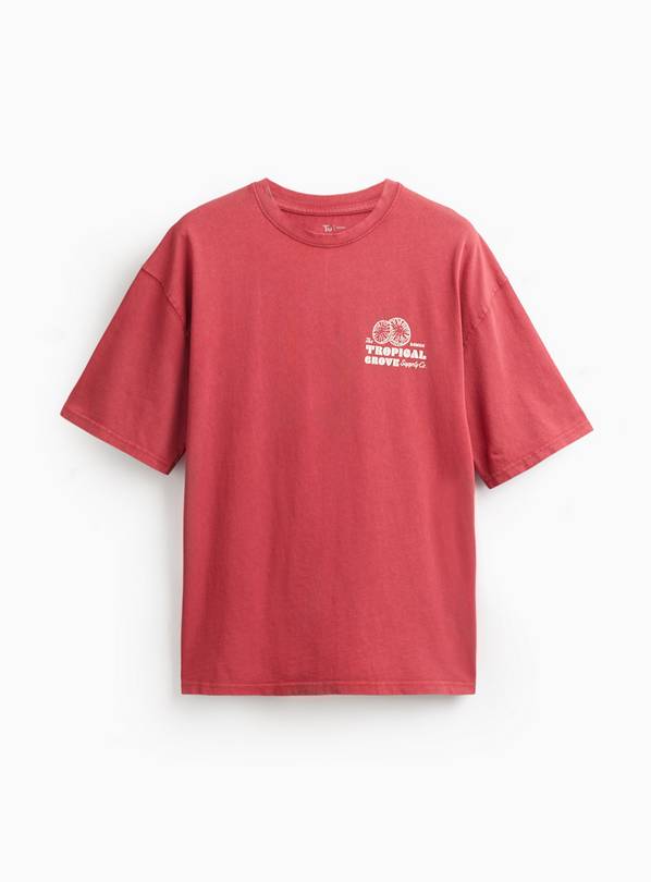 Red Tropical Graphic Relaxed Fit T-Shirt S
