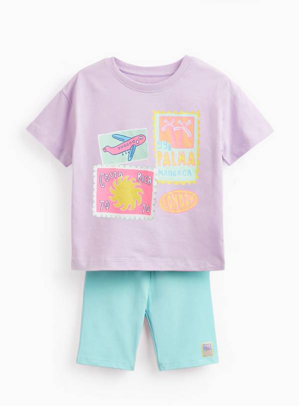Purple Stamp Graphic T-Shirt & Cycle Shorts Set 1-2 years