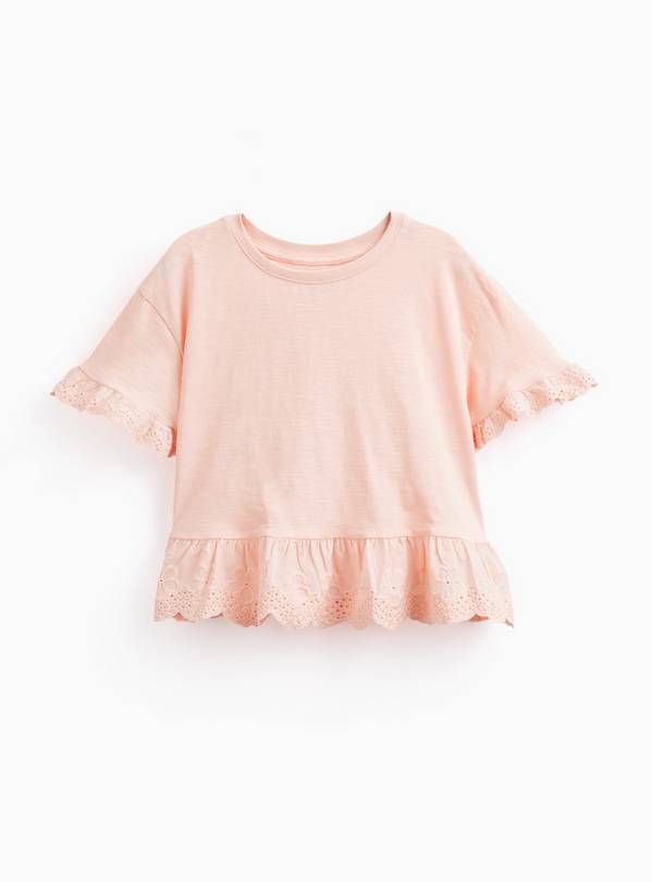 Coral Broderie Frill Detail Peplum Hem T-Shirt 1-2 years