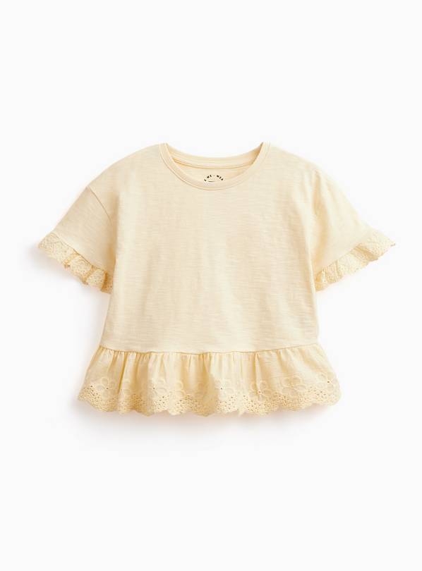 Yellow Broderie Frill Detail Peplum Hem T-Shirt 5-6 years