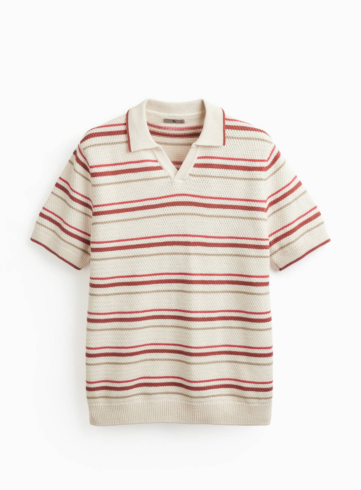 Red Tonal Stripe Trophy Neck Knitted Polo XXXL - Image 3