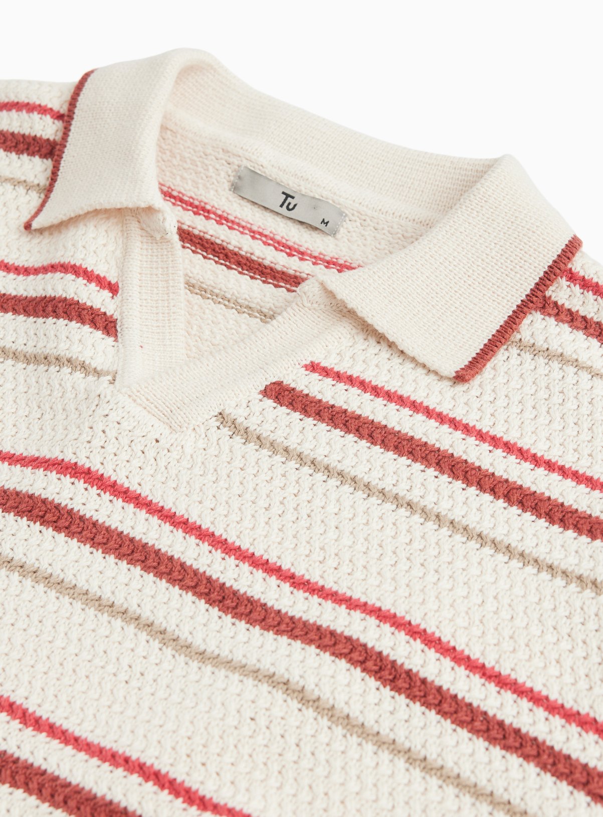 Red Tonal Stripe Trophy Neck Knitted Polo XXXL - Image 4 thumbnail