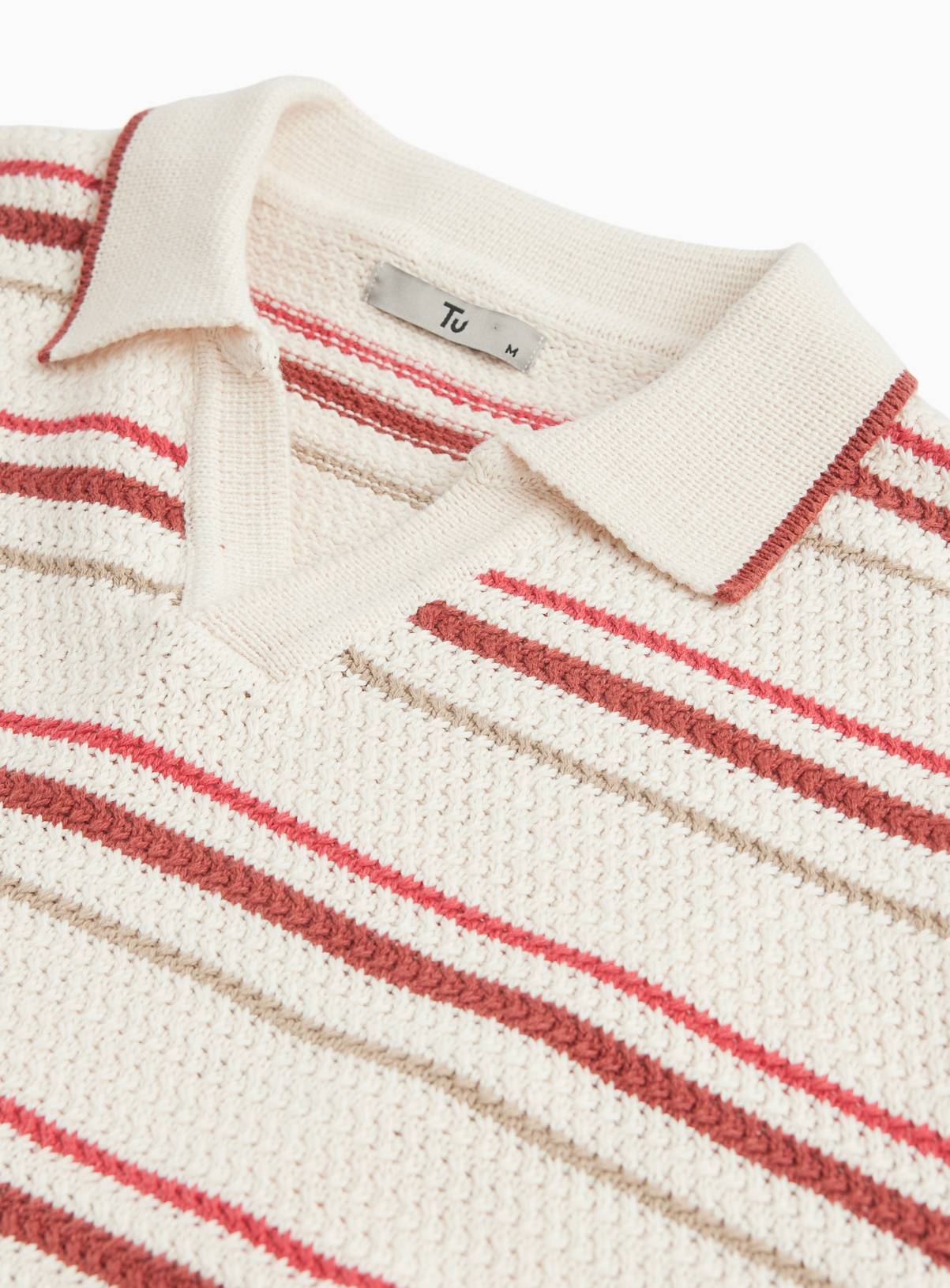 Red Tonal Stripe Trophy Neck Knitted Polo XXXL - Image 4