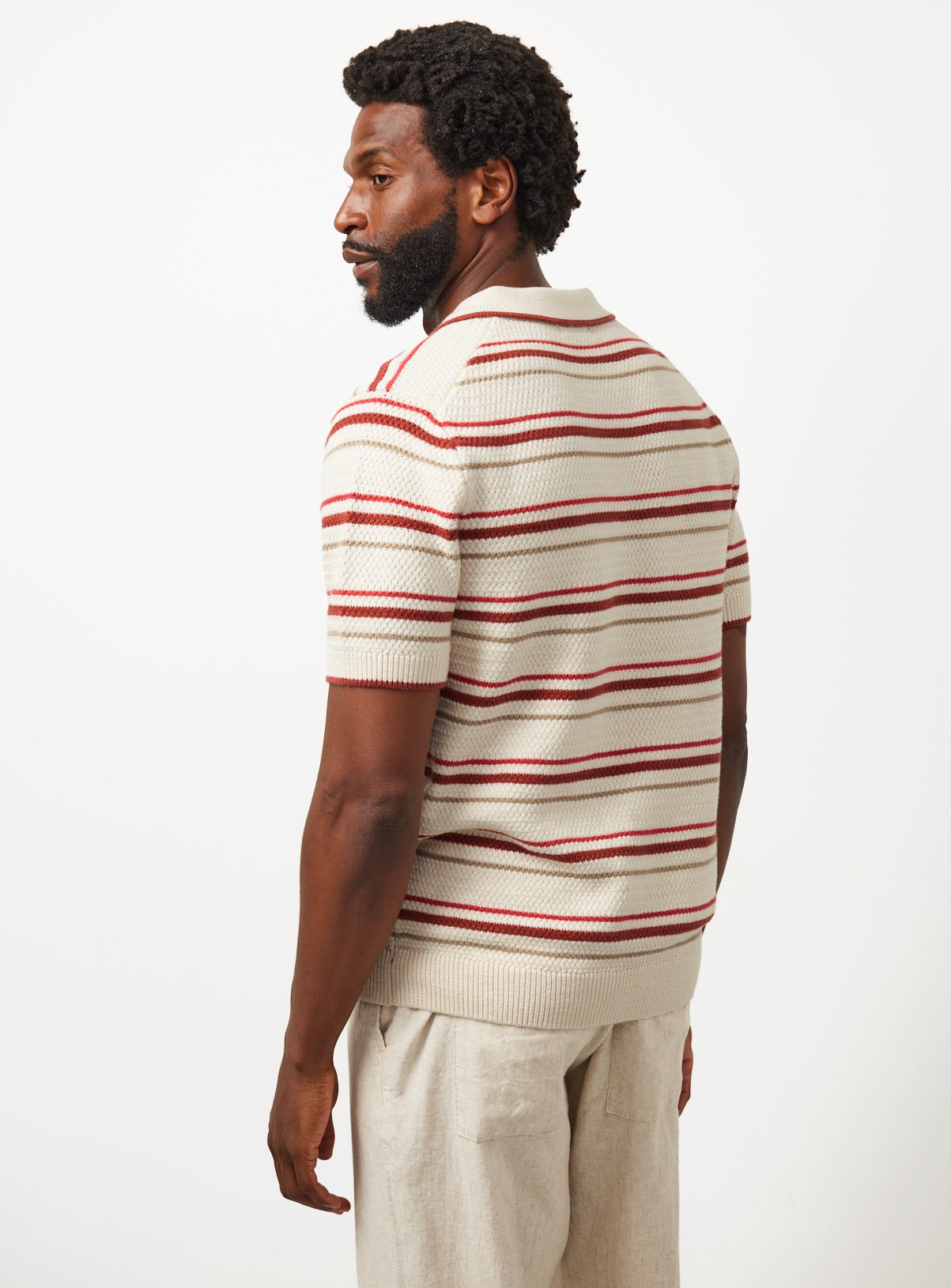 Red Tonal Stripe Trophy Neck Knitted Polo XXXL - Image 5 thumbnail