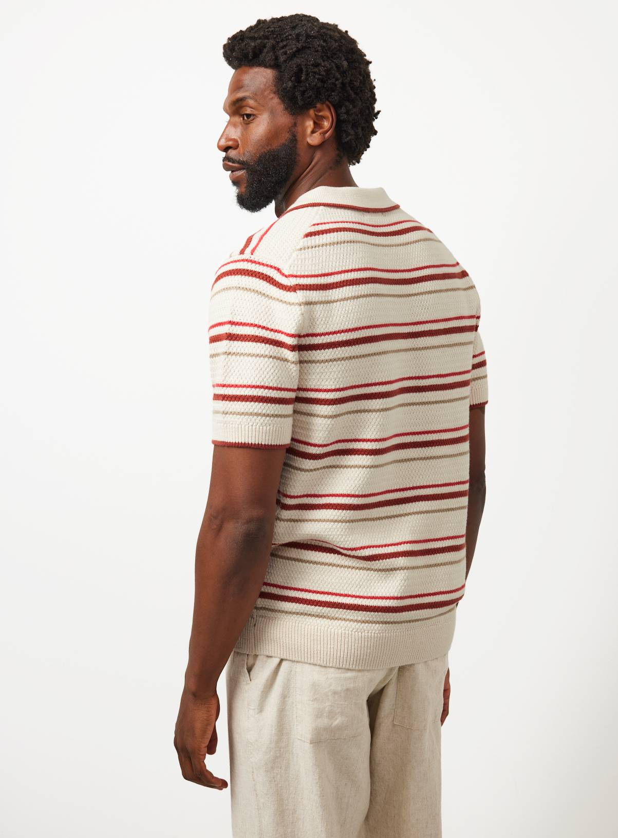 Red Tonal Stripe Trophy Neck Knitted Polo XXXL - Image 5