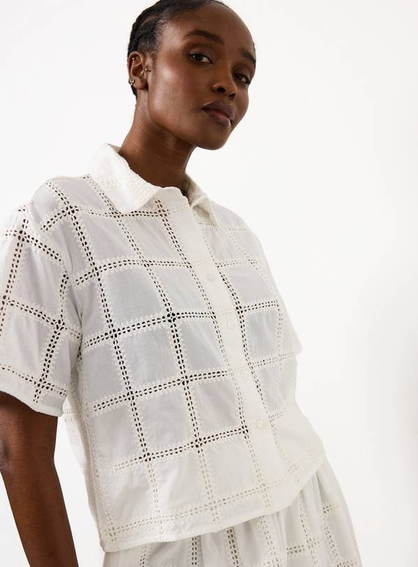 White Broderie Short Sleeve Co-ord Shirt 8