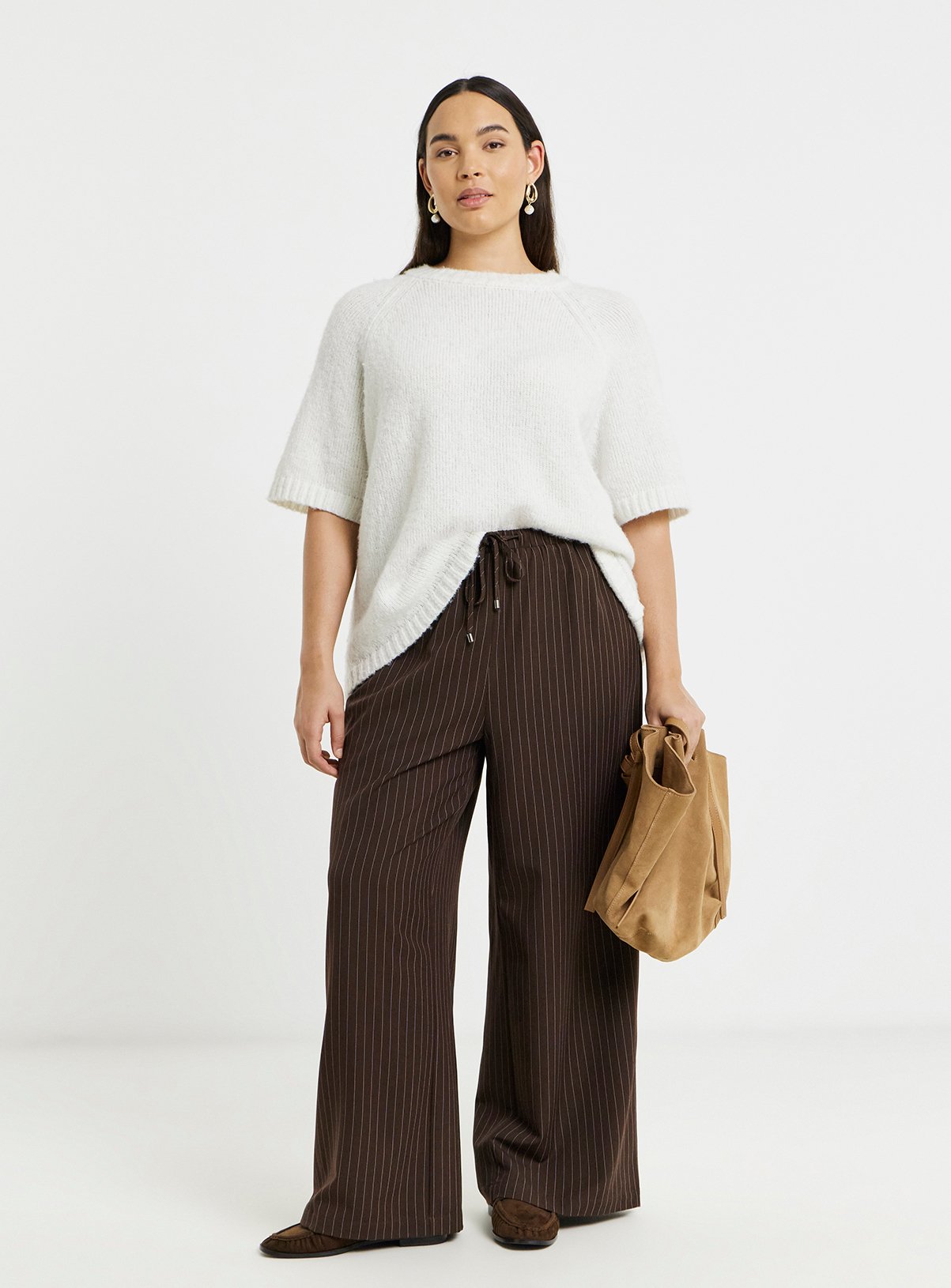 SIMPLY BE Pinstripe Drawstring Wide Leg Trousers 32 - Image 1 thumbnail